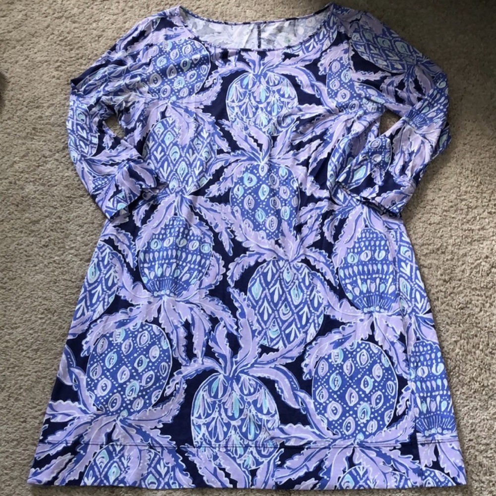 Lilly Pulitzer Navy and Lavender Pineapple Print Long Sleeve Dress